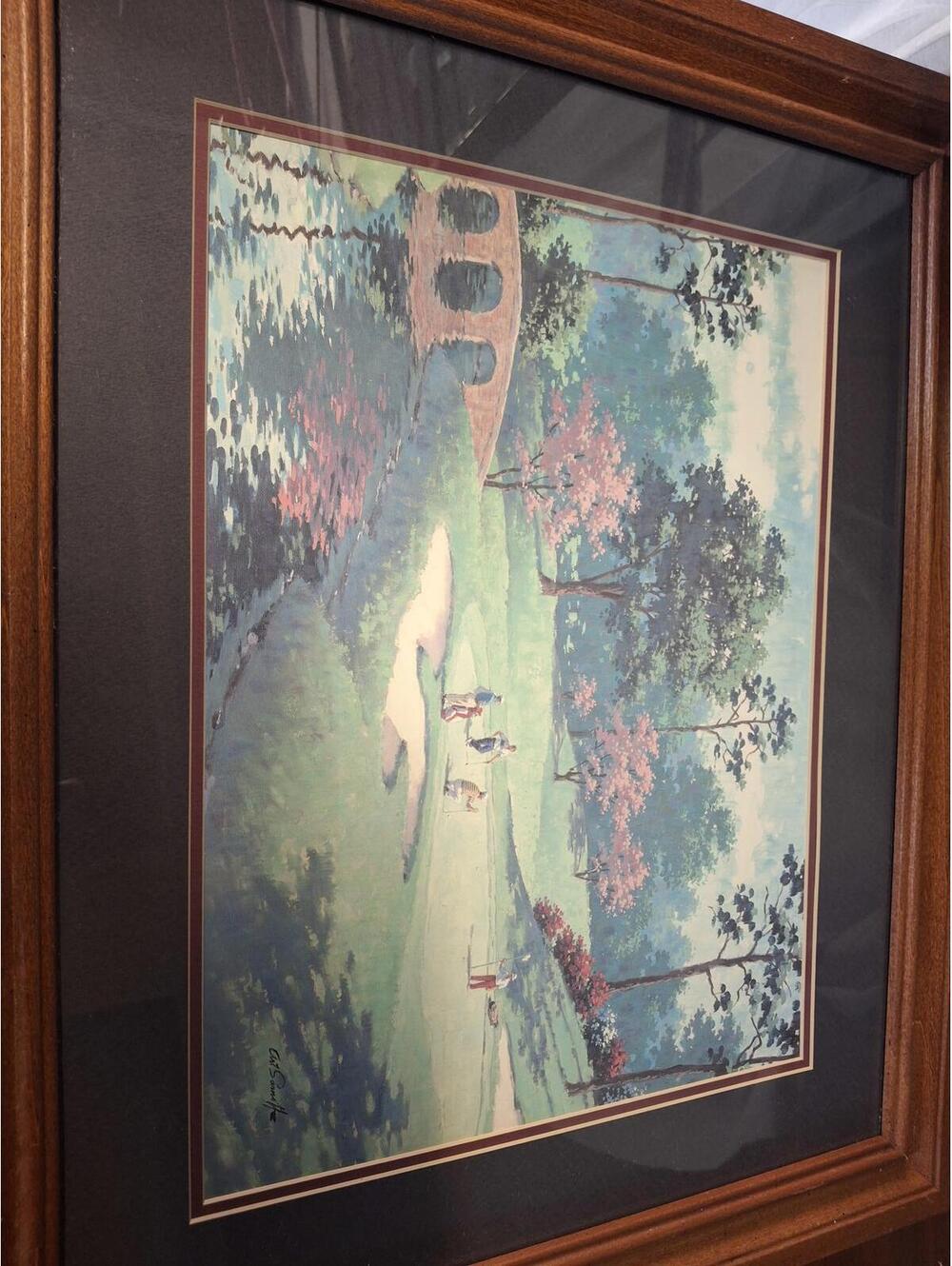Framed Landscape Painting with Golf Scene by Cat Sarnoff